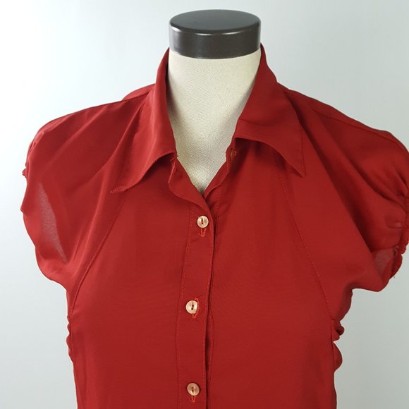 Bow Tie High Low Assymmetrical Blouse Red - Picture 3 of 10